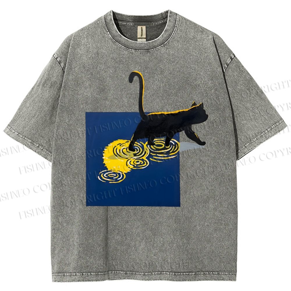 Unisex Shadow Walker Cat Printed Washed Tee
