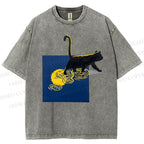 Unisex Shadow Walker Cat Printed Washed Tee