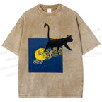 Unisex Shadow Walker Cat Printed Washed Tee