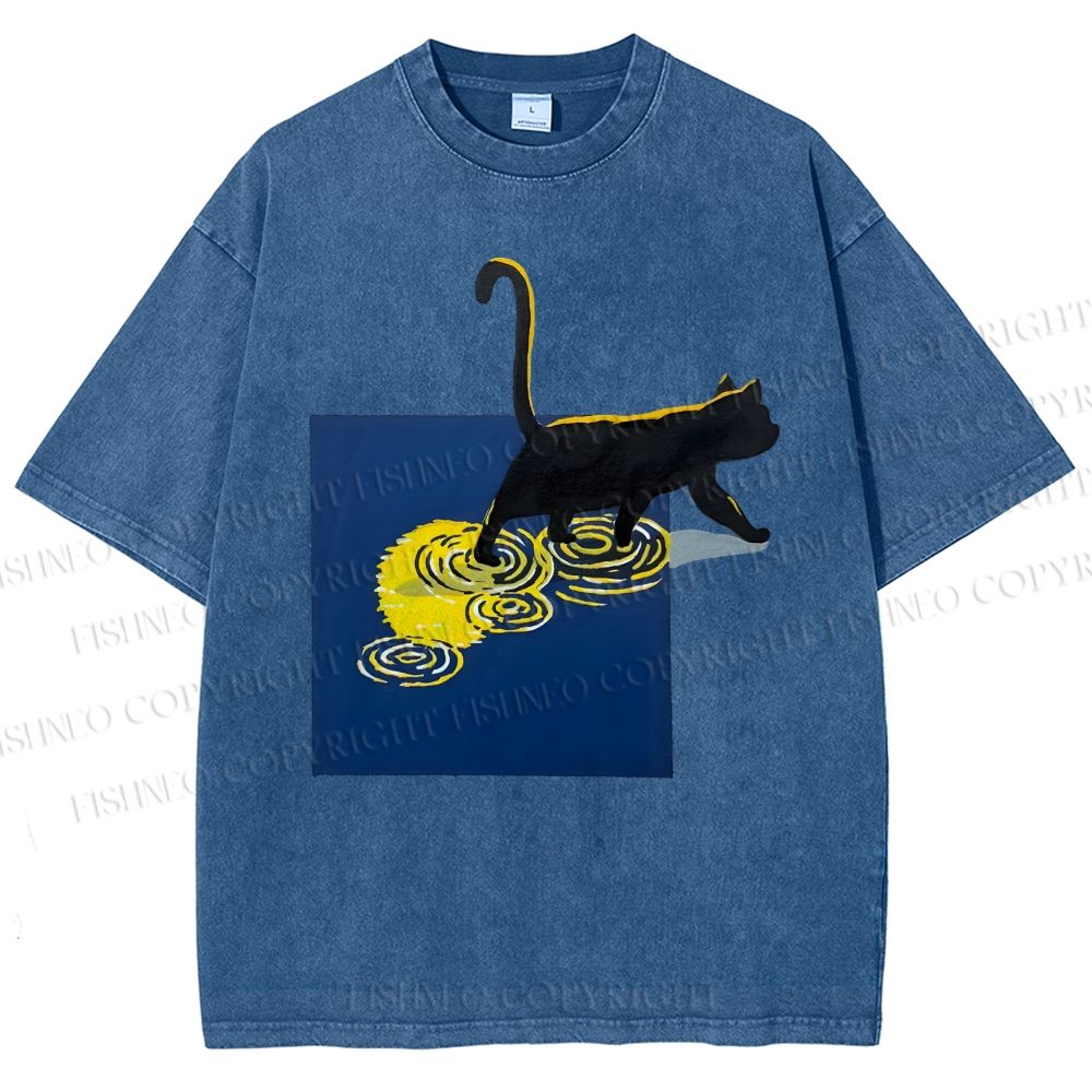 Unisex Shadow Walker Cat Printed Washed Tee