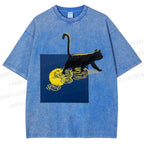 Unisex Shadow Walker Cat Printed Washed Tee