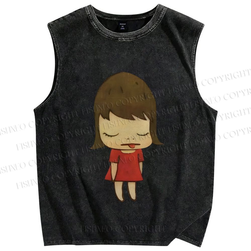 Unisex Yoshitomo Nara Girls Printed Washed Tank Top
