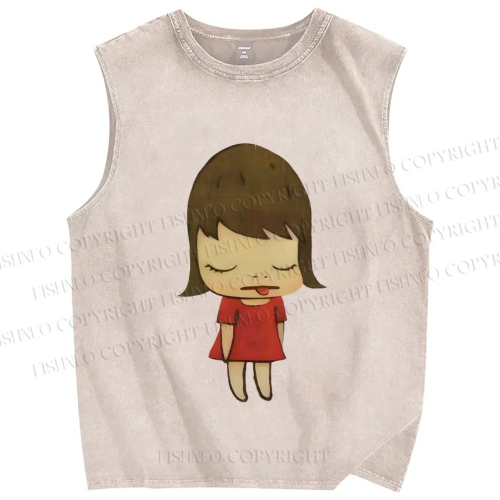 Unisex Yoshitomo Nara Girls Printed Washed Tank Top