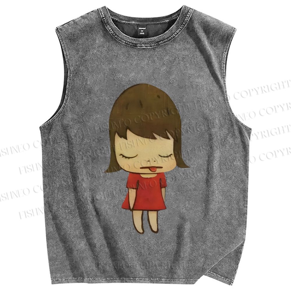 Unisex Yoshitomo Nara Girls Printed Washed Tank Top