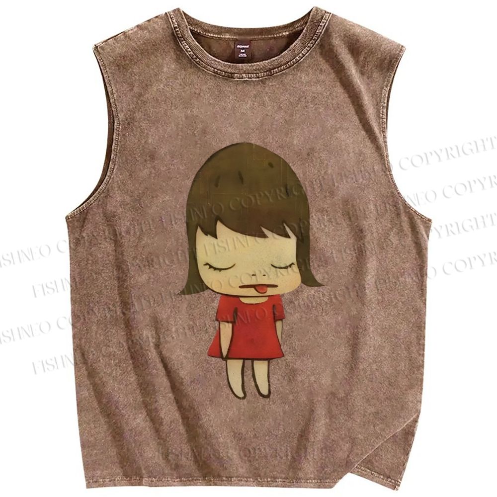 Unisex Yoshitomo Nara Girls Printed Washed Tank Top