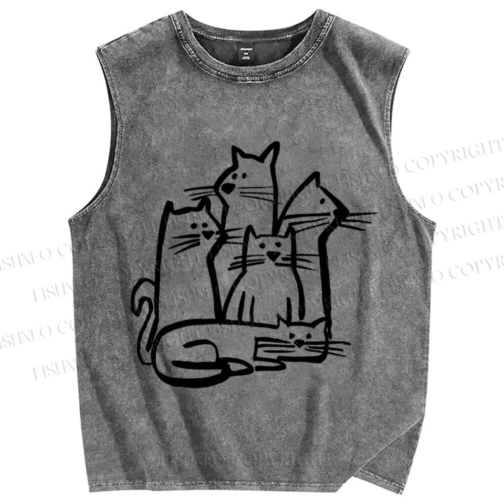 Unisex Clowder Cat Printed Washed Tank Top
