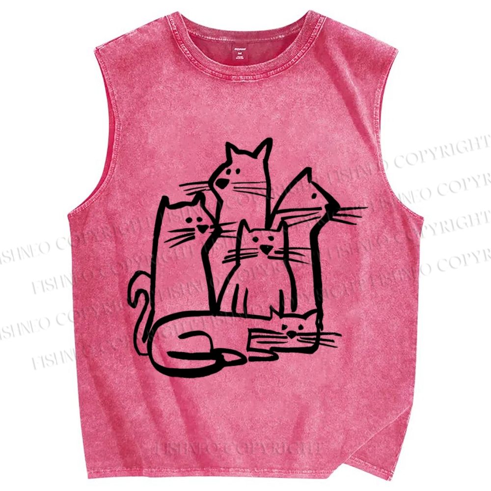 Unisex Clowder Cat Printed Washed Tank Top