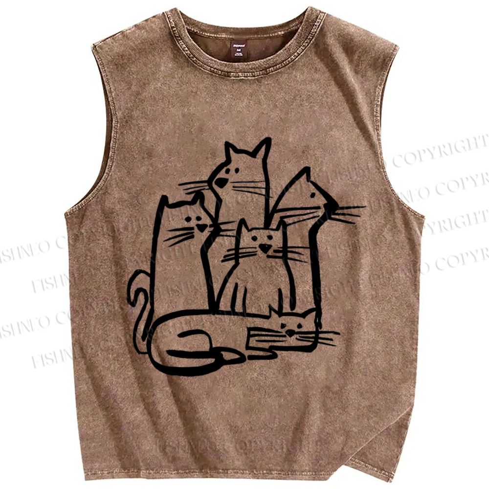 Unisex Clowder Cat Printed Washed Tank Top