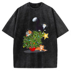 Cat Christmas Funny Vintage Washed T-shirt