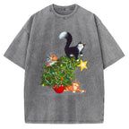 Cat Christmas Funny Vintage Washed T-shirt