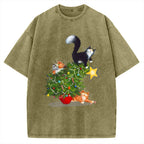 Cat Christmas Funny Vintage Washed T-shirt