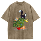 Cat Christmas Funny Vintage Washed T-shirt