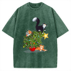 Cat Christmas Funny Vintage Washed T-shirt