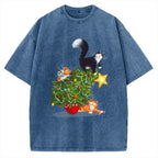 Cat Christmas Funny Vintage Washed T-shirt