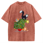 Cat Christmas Funny Vintage Washed T-shirt