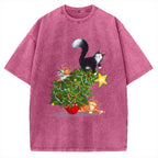 Cat Christmas Funny Vintage Washed T-shirt