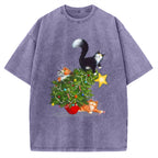 Cat Christmas Funny Vintage Washed T-shirt