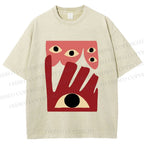 Unisex Geometric Abstract Eyes Printed Washed Tee