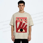 Unisex Geometric Abstract Eyes Printed Washed Tee