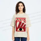Unisex Geometric Abstract Eyes Printed Washed Tee
