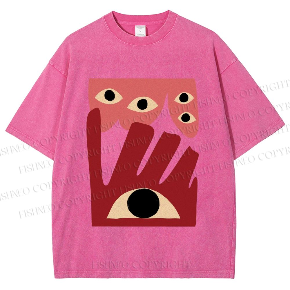 Unisex Geometric Abstract Eyes Printed Washed Tee