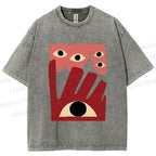 Unisex Geometric Abstract Eyes Printed Washed Tee