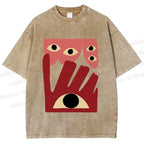 Unisex Geometric Abstract Eyes Printed Washed Tee