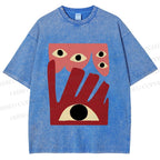 Unisex Geometric Abstract Eyes Printed Washed Tee
