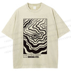 Unisex Abstract Wave Eyes Printed Washed Tee