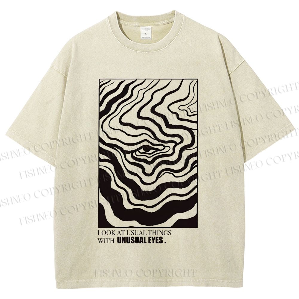 Unisex Abstract Wave Eyes Printed Washed Tee