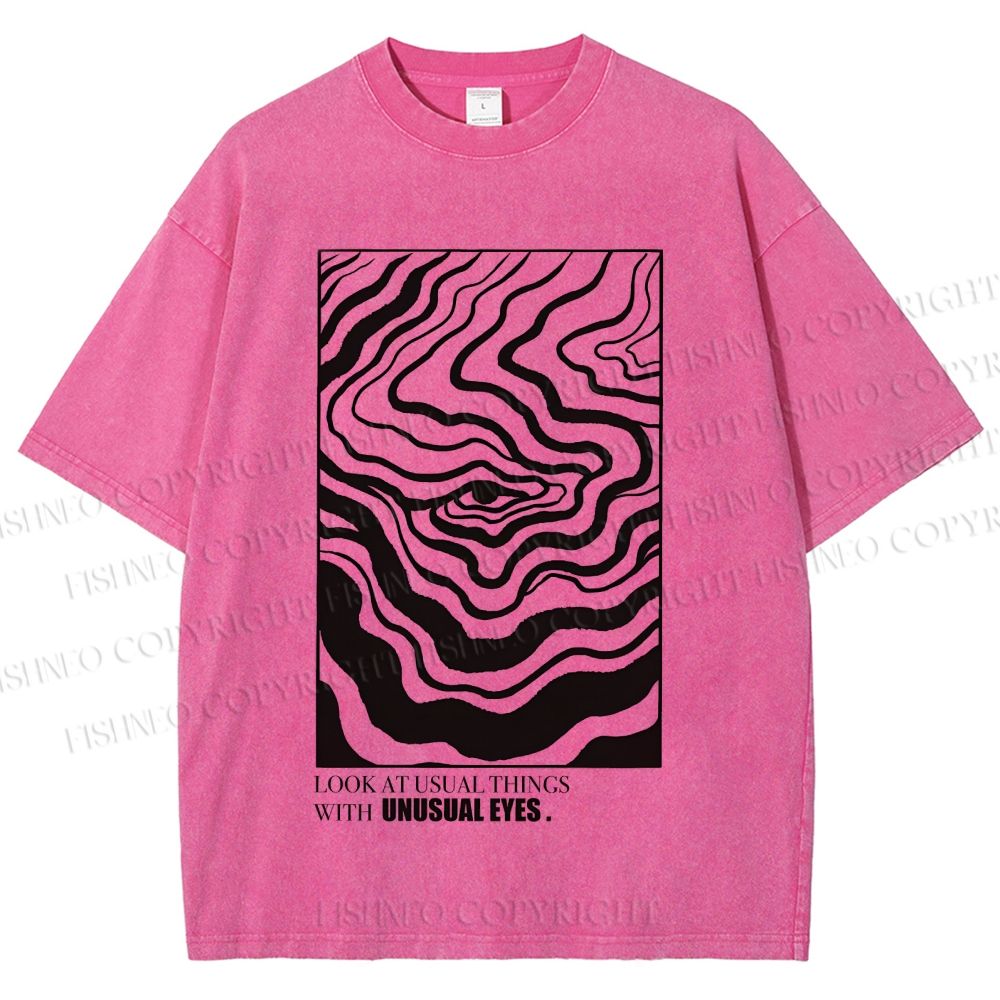 Unisex Abstract Wave Eyes Printed Washed Tee
