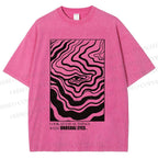 Unisex Abstract Wave Eyes Printed Washed Tee