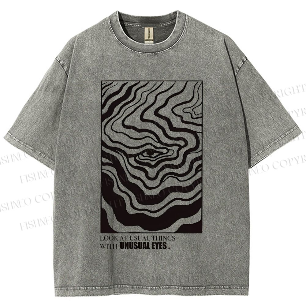 Unisex Abstract Wave Eyes Printed Washed Tee