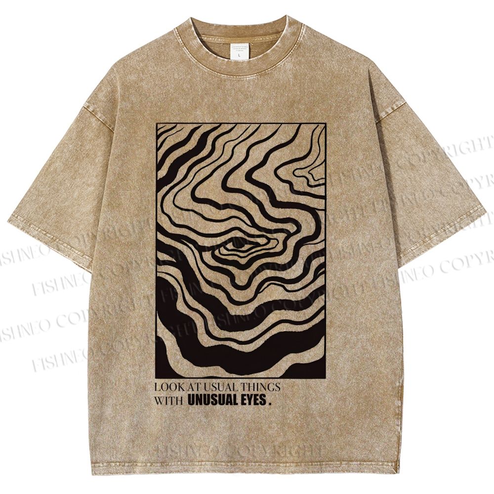 Unisex Abstract Wave Eyes Printed Washed Tee