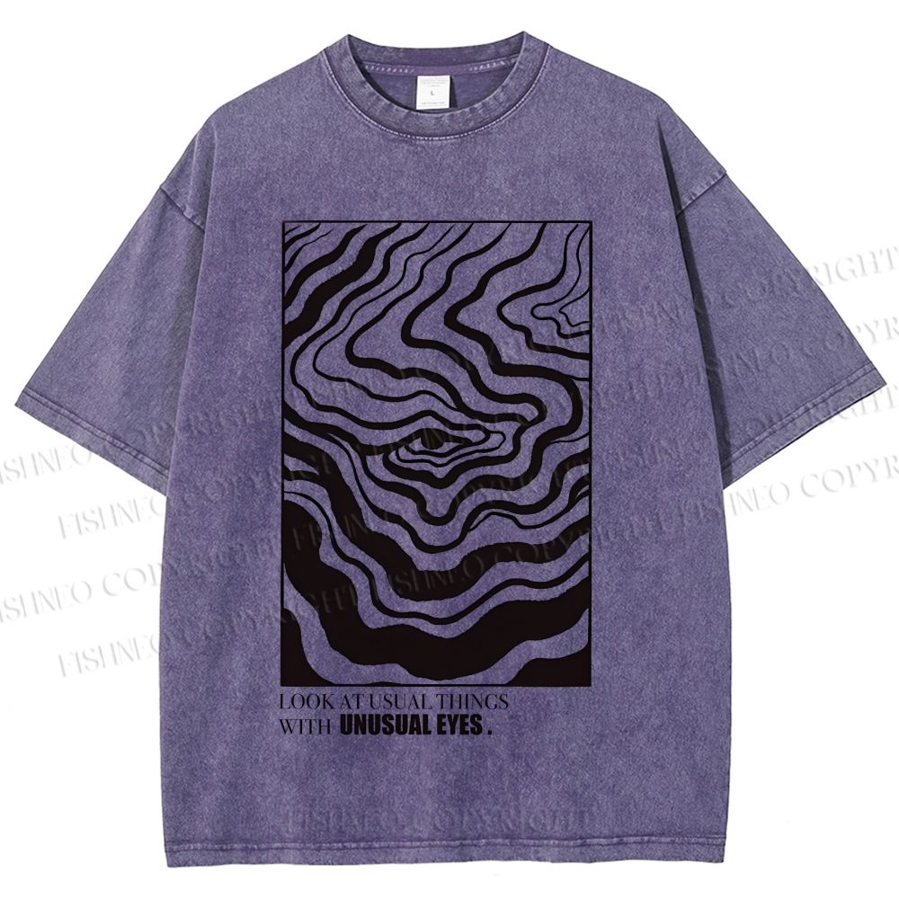 Unisex Abstract Wave Eyes Printed Washed Tee