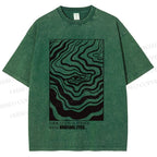Unisex Abstract Wave Eyes Printed Washed Tee
