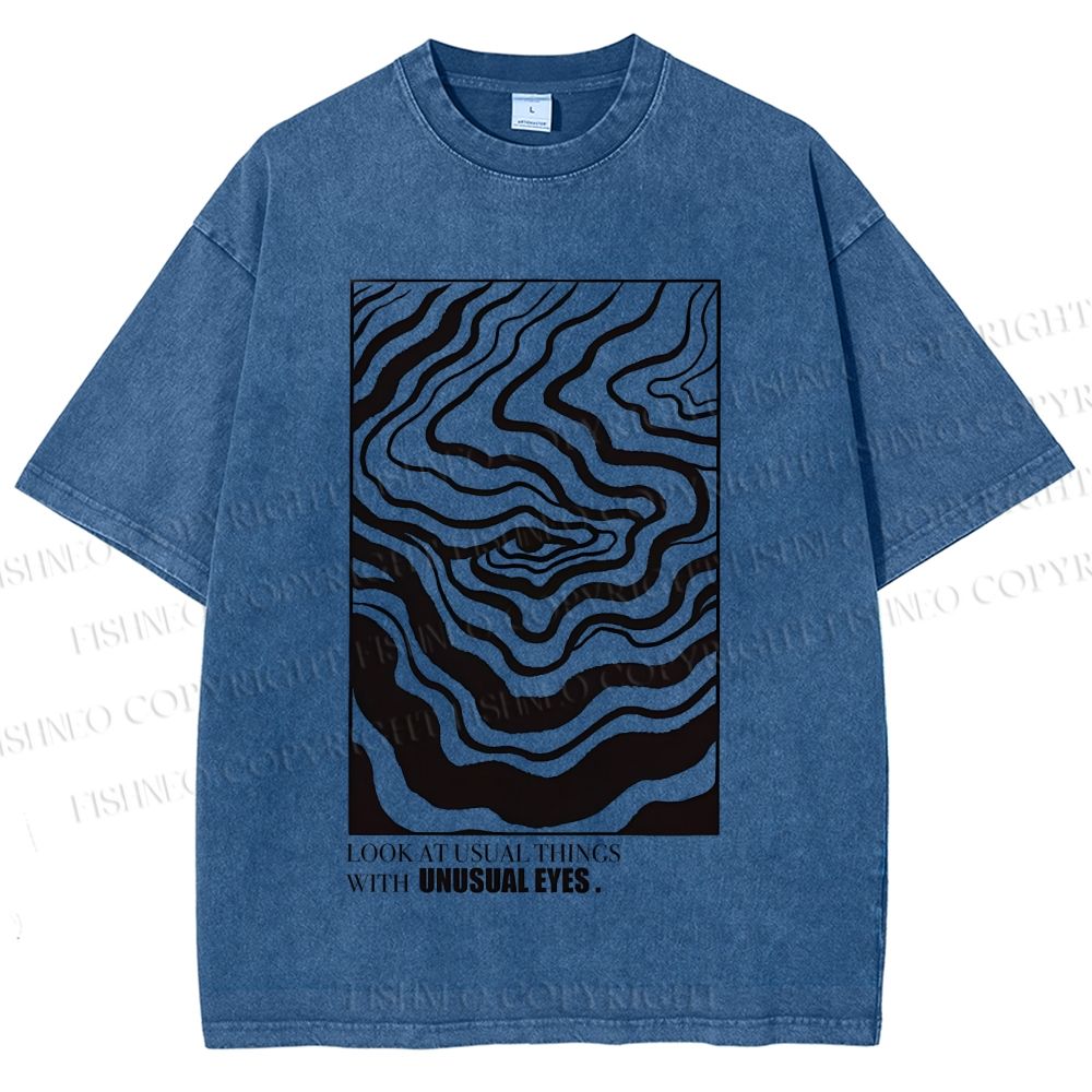 Unisex Abstract Wave Eyes Printed Washed Tee