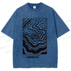 Unisex Abstract Wave Eyes Printed Washed Tee