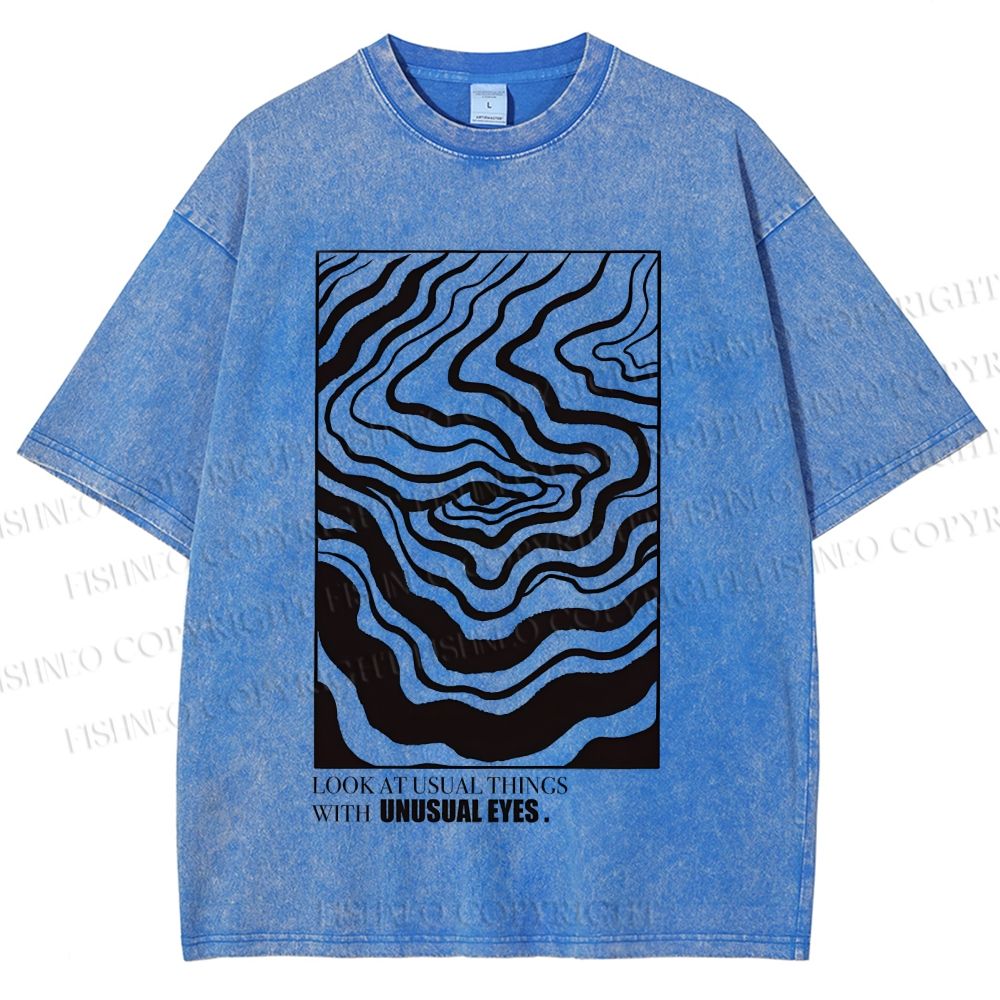 Unisex Abstract Wave Eyes Printed Washed Tee