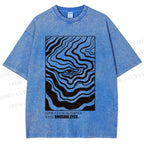 Unisex Abstract Wave Eyes Printed Washed Tee
