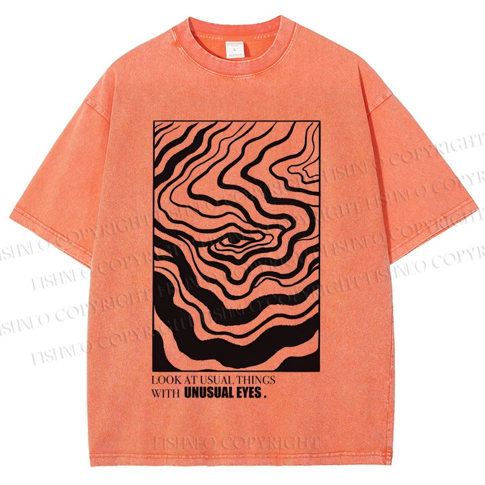Unisex Abstract Wave Eyes Printed Washed Tee