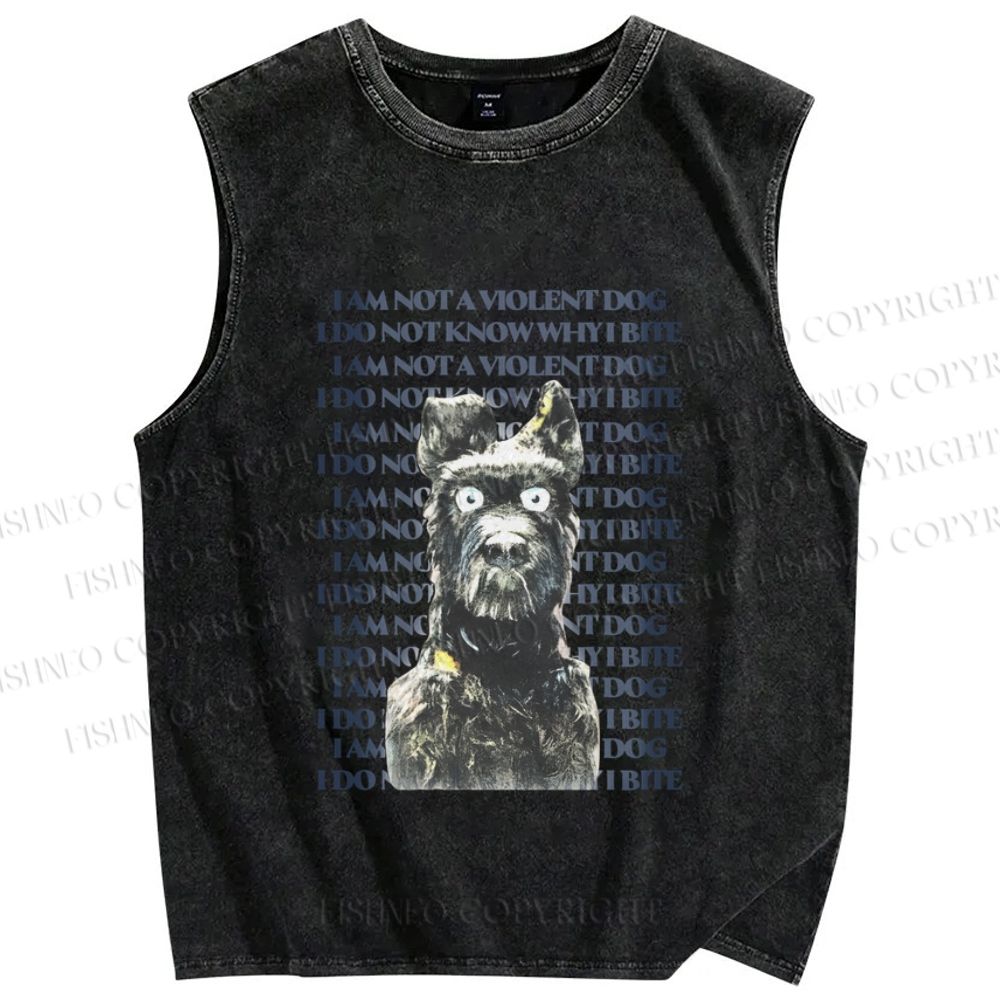 Unisex Im not a Violent Dog Printed Washed Tank Top