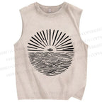 Unisex Sunrise Waves Eyes Printed Washed Tank Top