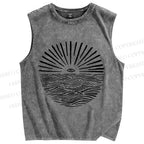 Unisex Sunrise Waves Eyes Printed Washed Tank Top