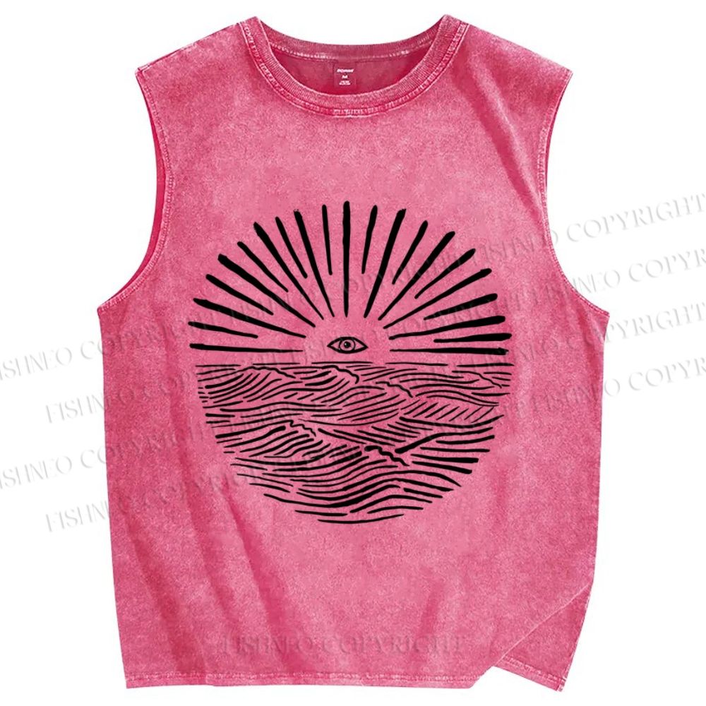 Unisex Sunrise Waves Eyes Printed Washed Tank Top