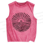 Unisex Sunrise Waves Eyes Printed Washed Tank Top