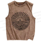 Unisex Sunrise Waves Eyes Printed Washed Tank Top