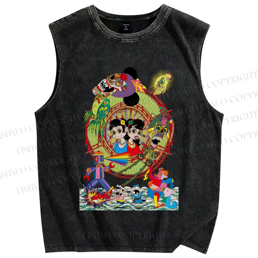 Unisex Keiichi Tanaami Art Printed Washed Tank Top