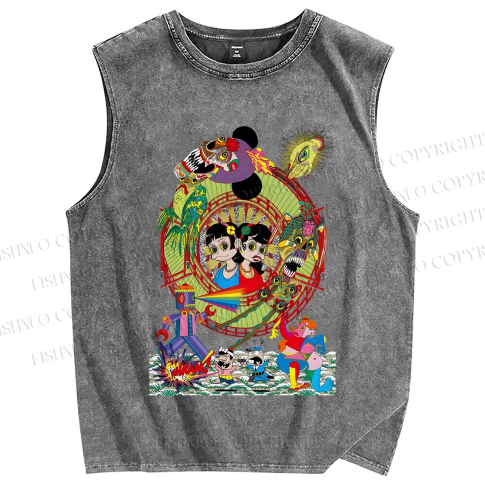 Unisex Keiichi Tanaami Art Printed Washed Tank Top