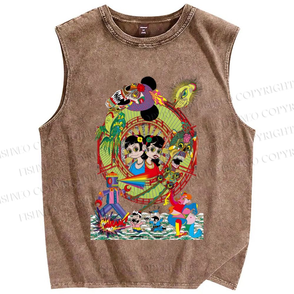 Unisex Keiichi Tanaami Art Printed Washed Tank Top